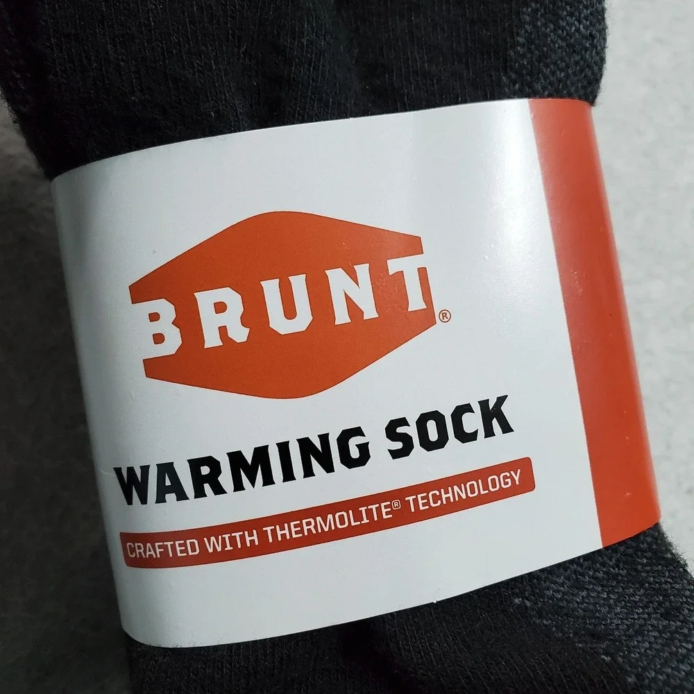 BRUNT Men Socks XL Black Crew 13-15 Warming Sock 2 pack Reinforced Padding NWT